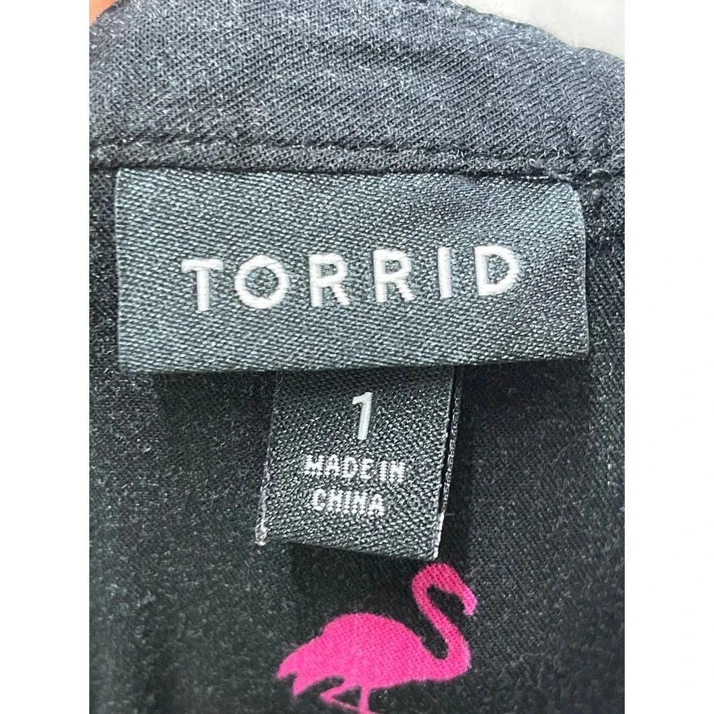 Torrid Black Pink Flamingo Print Sleeveless Zip Front Shirt Dress Womens 1x Plus - Picture 4 of 5